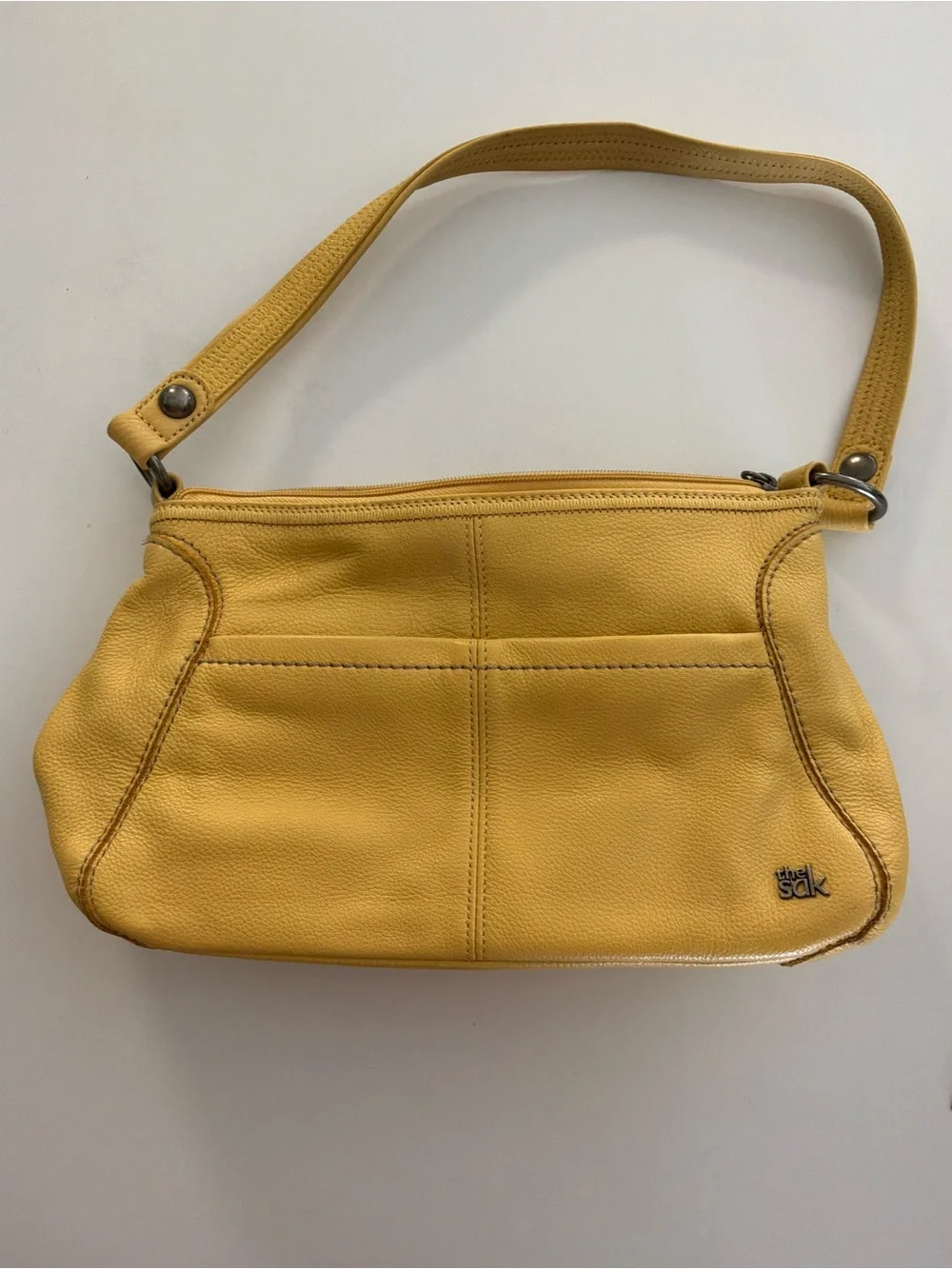 The Sak Mustard Yellow Pebbled Leather Shoulder Bag Y2K